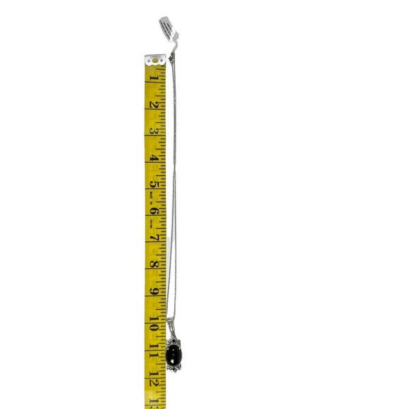 Sterling Silver 925 Black Onyx Cabochon Pendant Necklace Scroll Filigree New - Picture 9 of 13